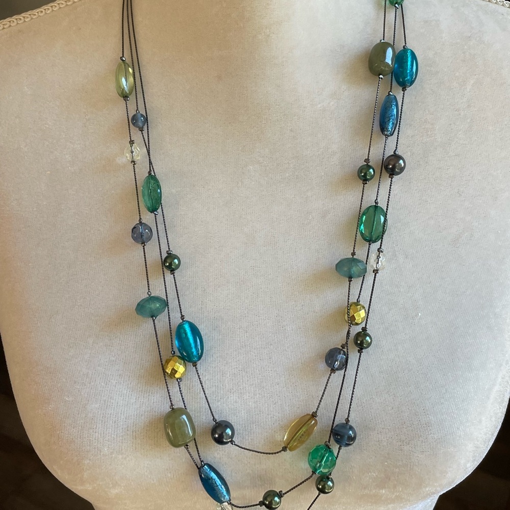 Lia Sophi Elegant Multicolor Beaded Necklace. Multi Strand & Sea Glass Colors